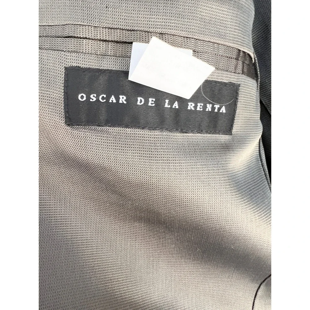 Oscar de la Renta‎ Mens 42R Wool Blazer Grey Black Houndstooth 3-Button Coat